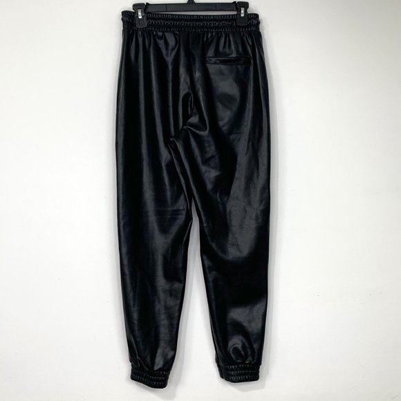 AVEC LES FILLES x BAGATELLE Black Faux Vegan Leather Fleece Lined Joggers Sz S - Picture 7 of 12